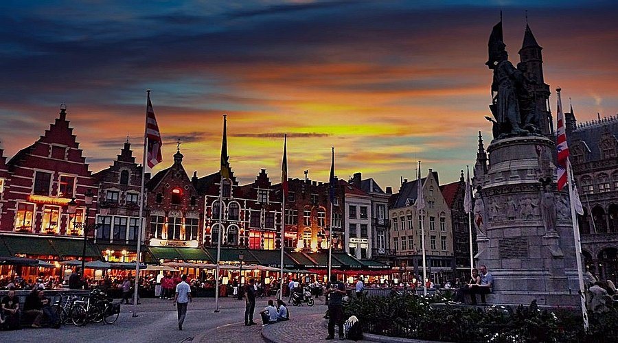 Bruges historic market square and medieval architecture