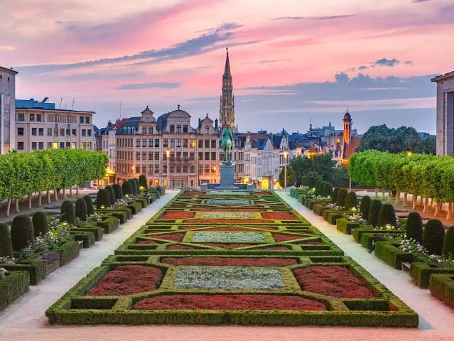 Formal gardens overlooking the historic centre of Brussels